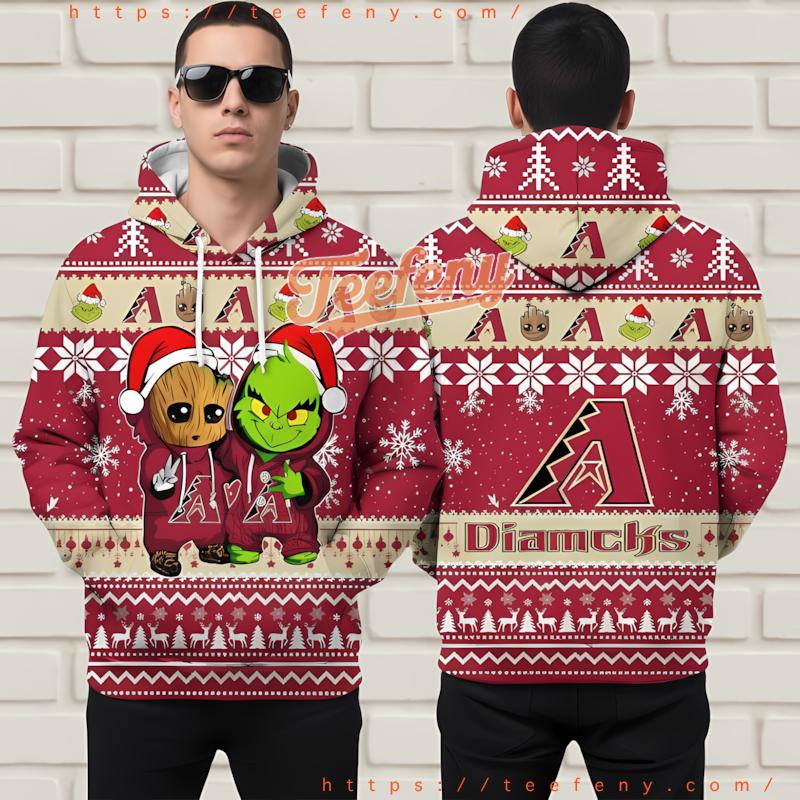 Arizona Diamondbacks Groot And Grinch Ugy 3D Print Hoodie Red Arizona Diamondbacks Groot And Grinch Ugy 3D Print Hoodie Red