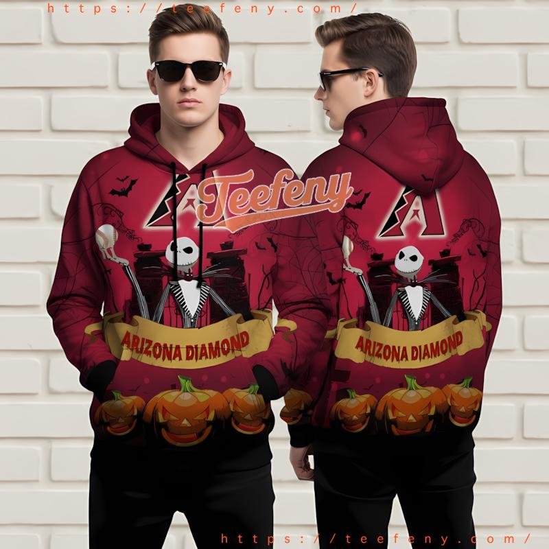 Arizona Diamondbacks Pumpkin Jack Skellington 3D Zip Up Hoodie Red Arizona Diamondbacks Pumpkin Jack Skellington 3D Zip Up Hoodie Red