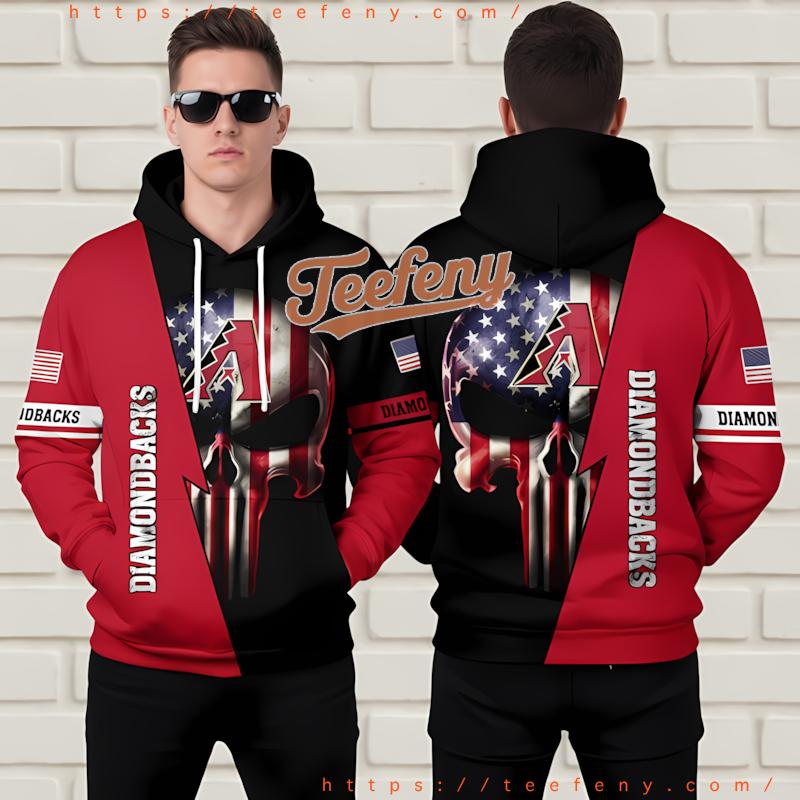 Arizona Diamondbacks Punisher Skull 3D Hoodie Red Arizona Diamondbacks Punisher Skull 3D Hoodie Red