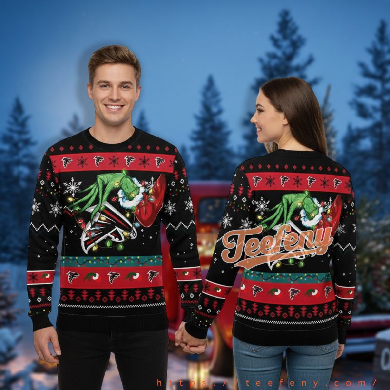Atlanta Falcons Grinch Hand Black Couples Holiday Ugly Sweater
