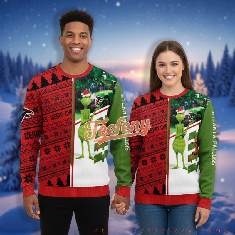 Atlanta Falcons Merry Christmas Grinch Dog Max Red Couples Ugly Sweater
