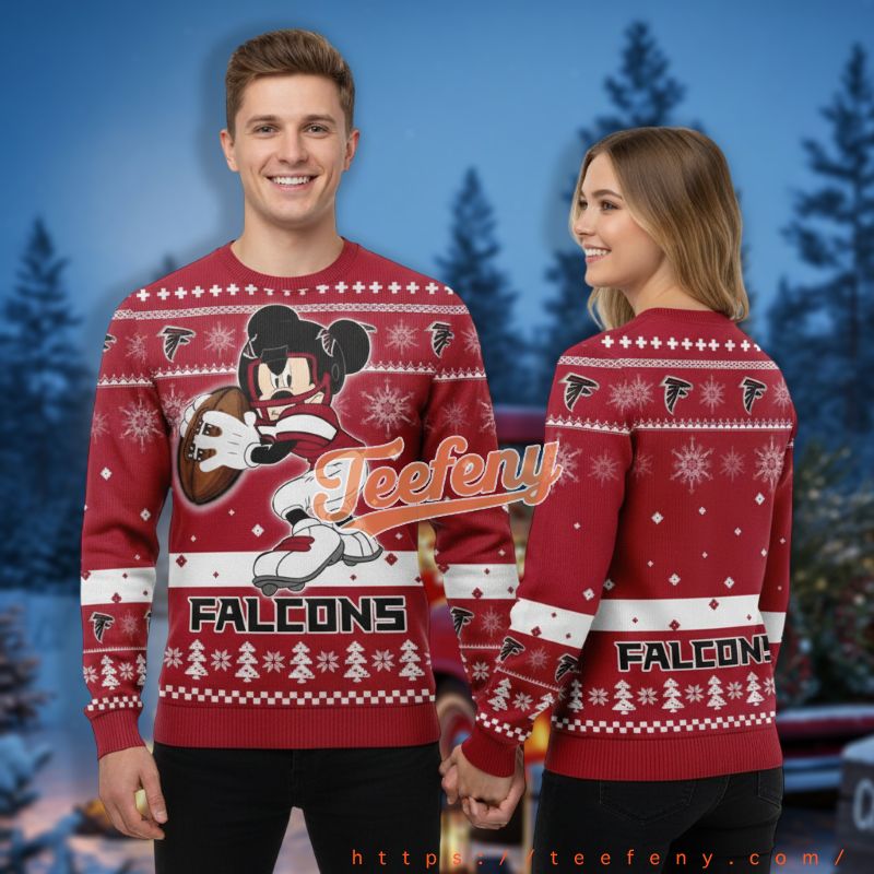 Atlanta Falcons Mickey Mouse Player Red Big And Tall Xmas Ugly Sweater