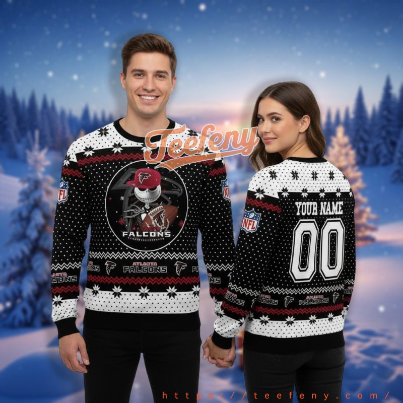 Atlanta Falcons Nightmare Before Christmas Jack Black Xmas Ugly Sweater