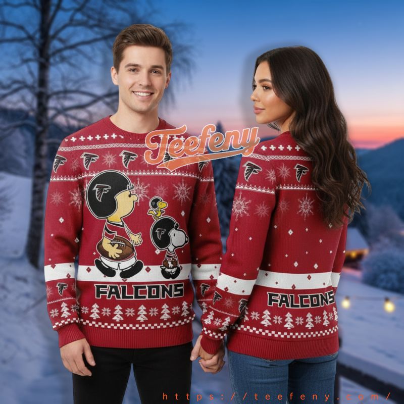 Atlanta Falcons Peanuts Charlie Brown Snoopy Red Womens Xmas Ugly Sweater
