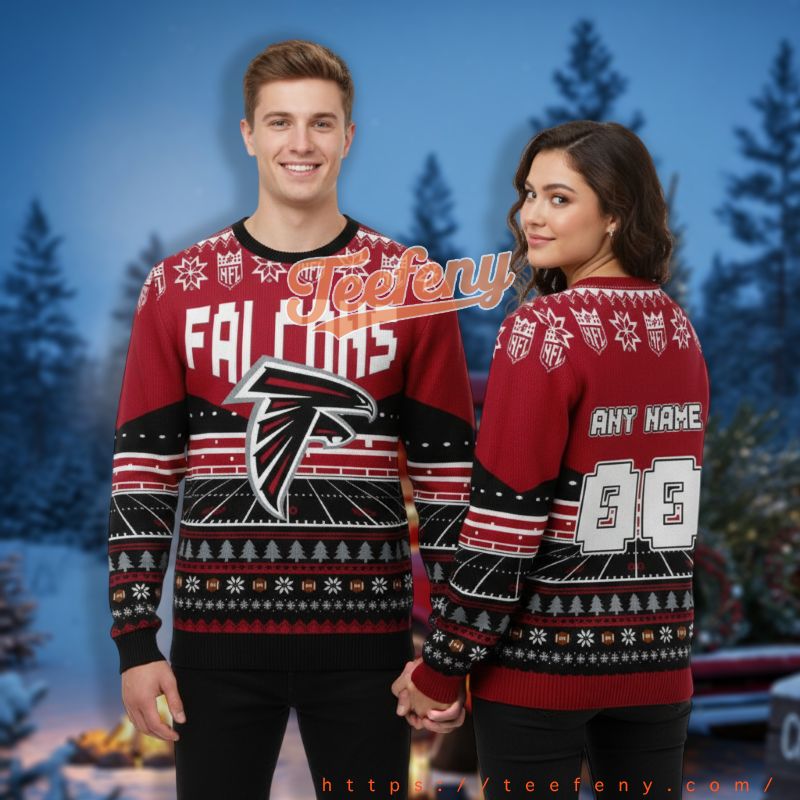 Atlanta Falcons Personalized Grinch Black Christmas Party Ugly Sweater