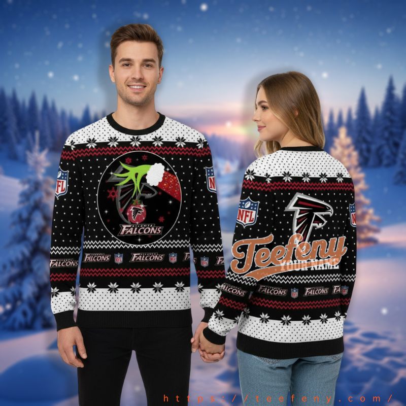 Atlanta Falcons Personalized Grinch Black Christmas Party Ugly Sweater