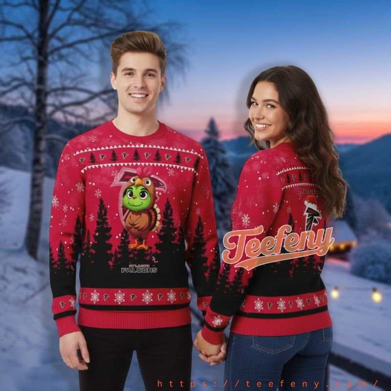 Atlanta Falcons Personalized Grinch Turkey Red Big And Tall Ugly Sweater