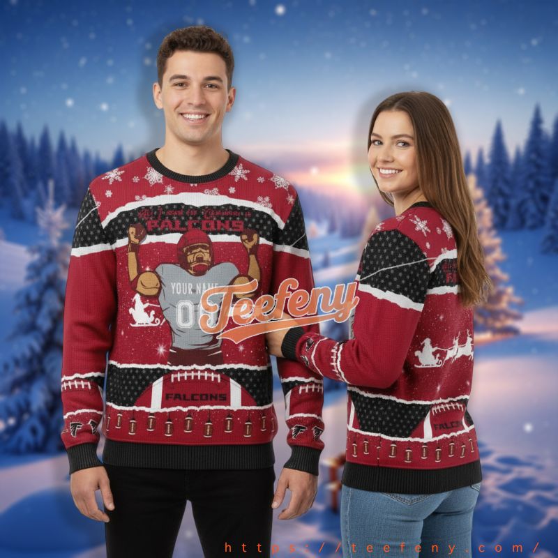 Atlanta Falcons Personalized Player Red Adults Christmas Ugly Sweater