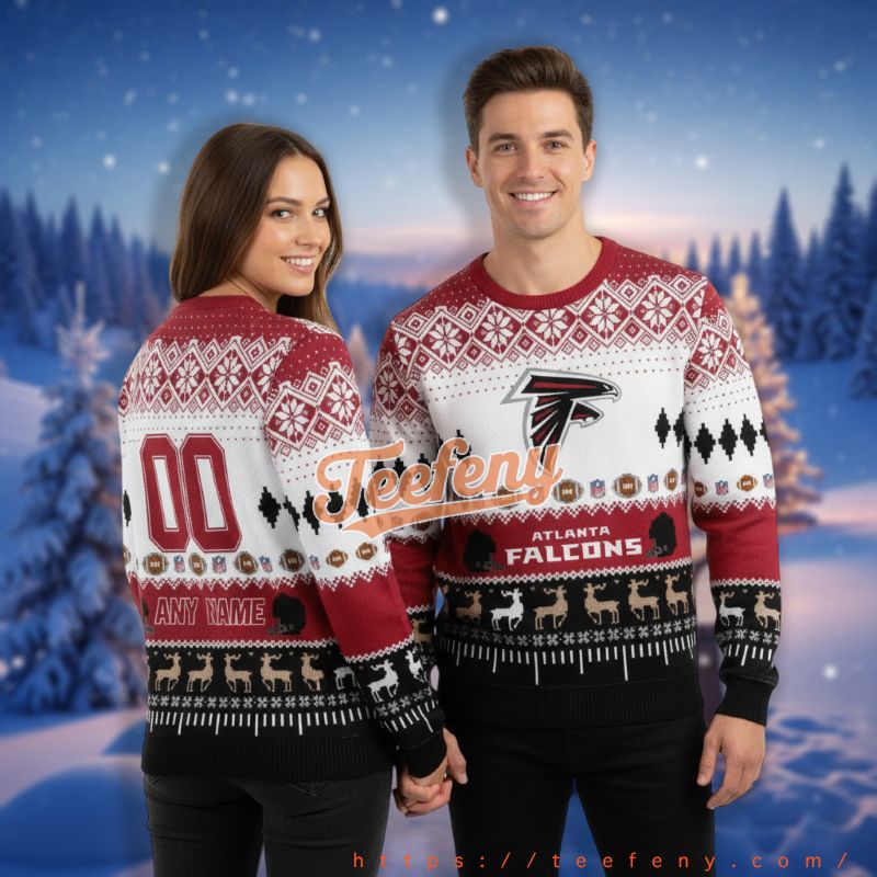 Atlanta Falcons Personalized Reindeer Pattern Red Holiday Ugly Sweater