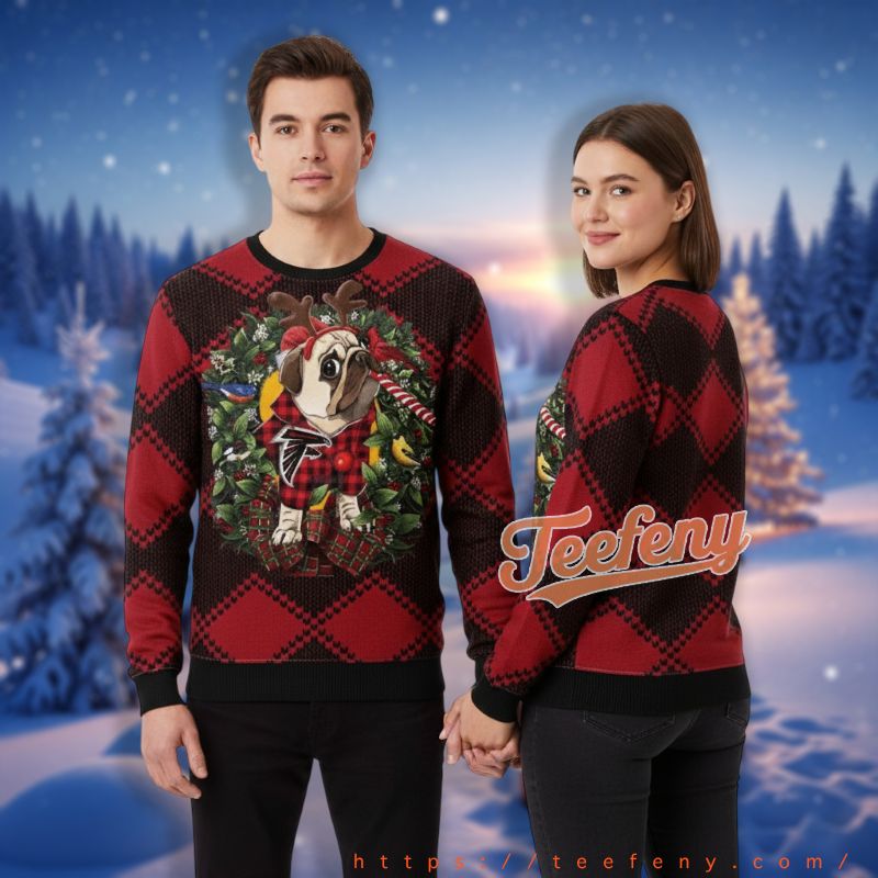 Atlanta Falcons Pug Dog Dad Mom Red Christmas Party Ugly Sweater