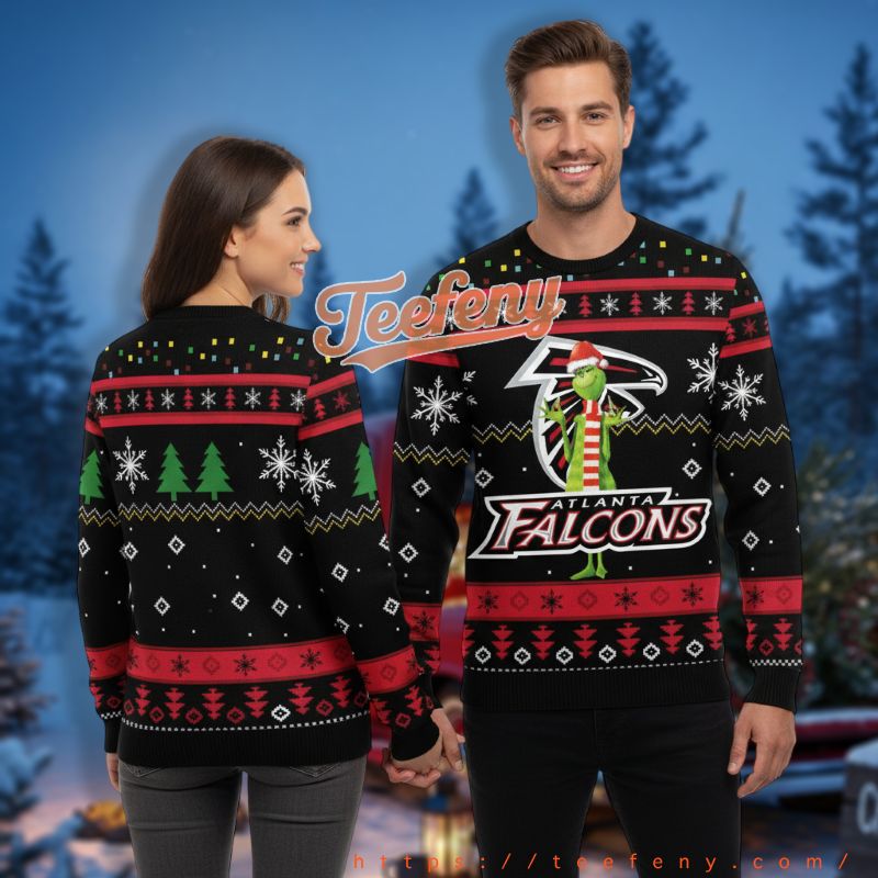 Atlanta Falcons Santa Claus Grinch Black Holiday Ugly Sweater
