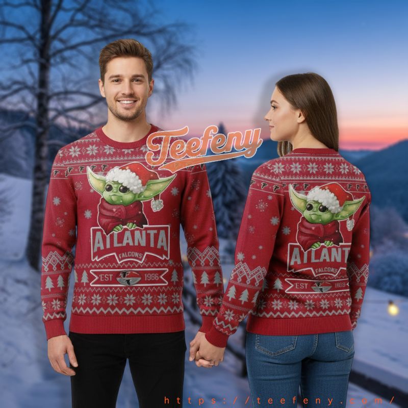 Atlanta Falcons Star Wars Baby Yoda Claus Red Christmas Ugly Sweater