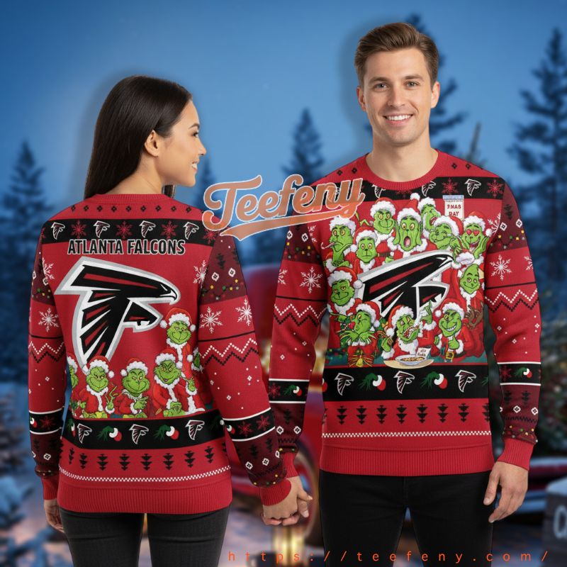 Atlanta Falcons Xmas Day Grinch Squad Red Cool Holiday Ugly Sweater