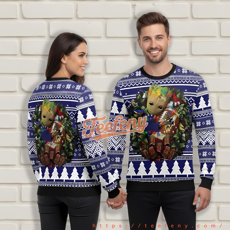 Baby Groot Baltimore Ravens Purple Beautiful Christmas Sweaters Baby Groot Baltimore Ravens Purple Beautiful Christmas Sweaters