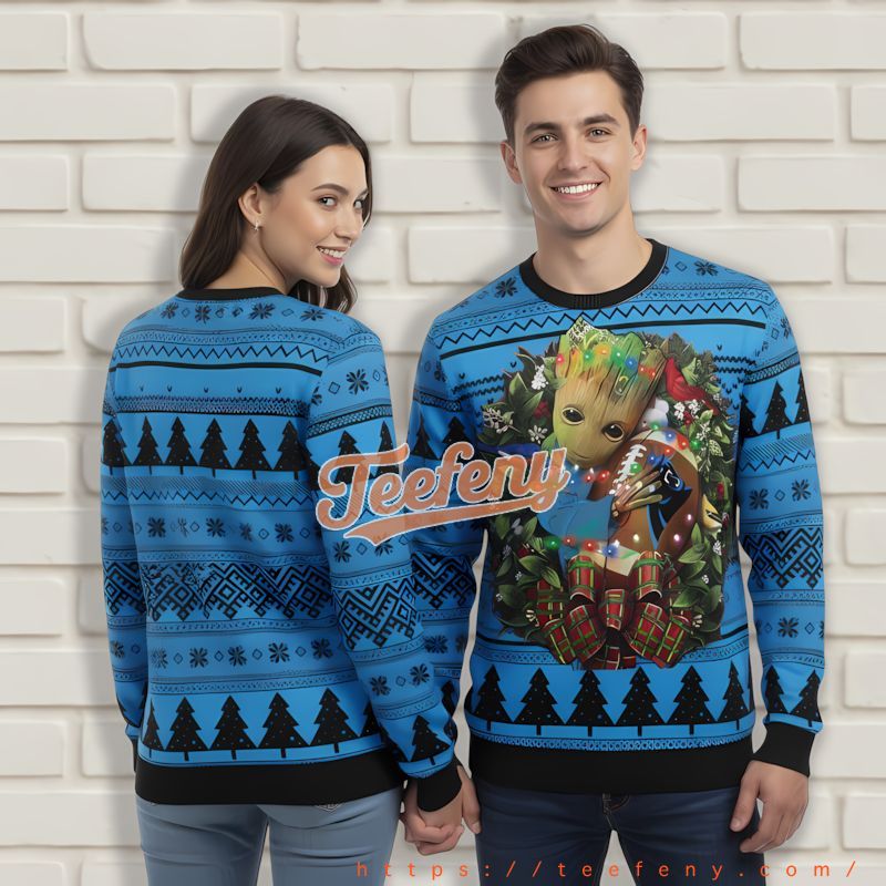 Baby Groot Carolina Panthers Blue Big And Tall Xmas Sweaters Baby Groot Carolina Panthers Blue Big And Tall Xmas Sweaters
