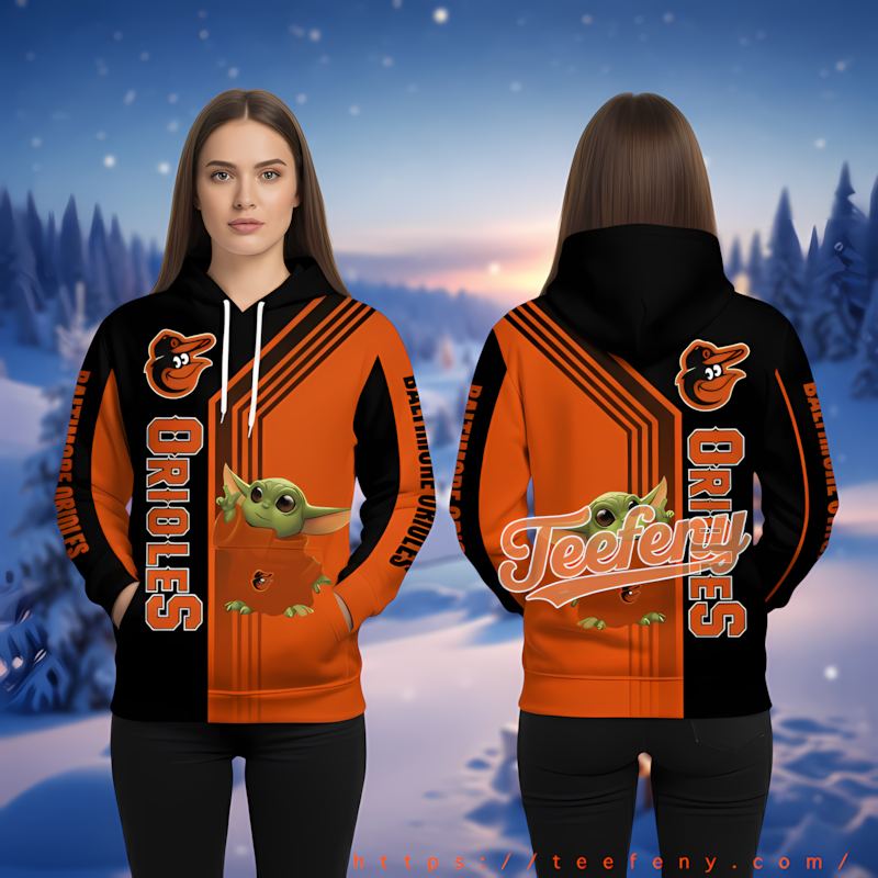 Baby Yoda Baltimore Orioles Orange 3D Hoodies For Sale