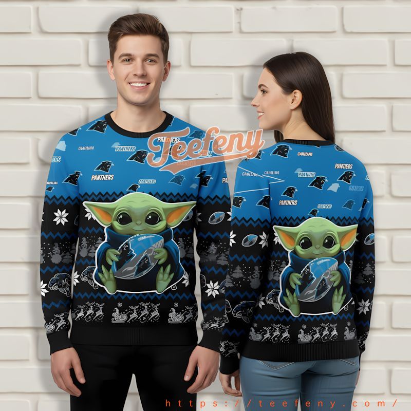 Baby Yoda Carolina Panthers Blue Vintage Christmas Sweater Baby Yoda Carolina Panthers Blue Vintage Christmas Sweater