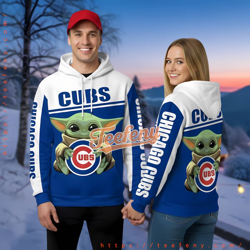 Baby Yoda Chicago Cubs Blue Pullover 3D Hoodie