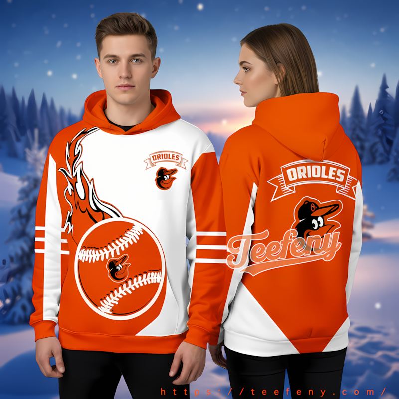 Baltimore Orioles Baseball Flame Orange 3D Pattern Hoodie
