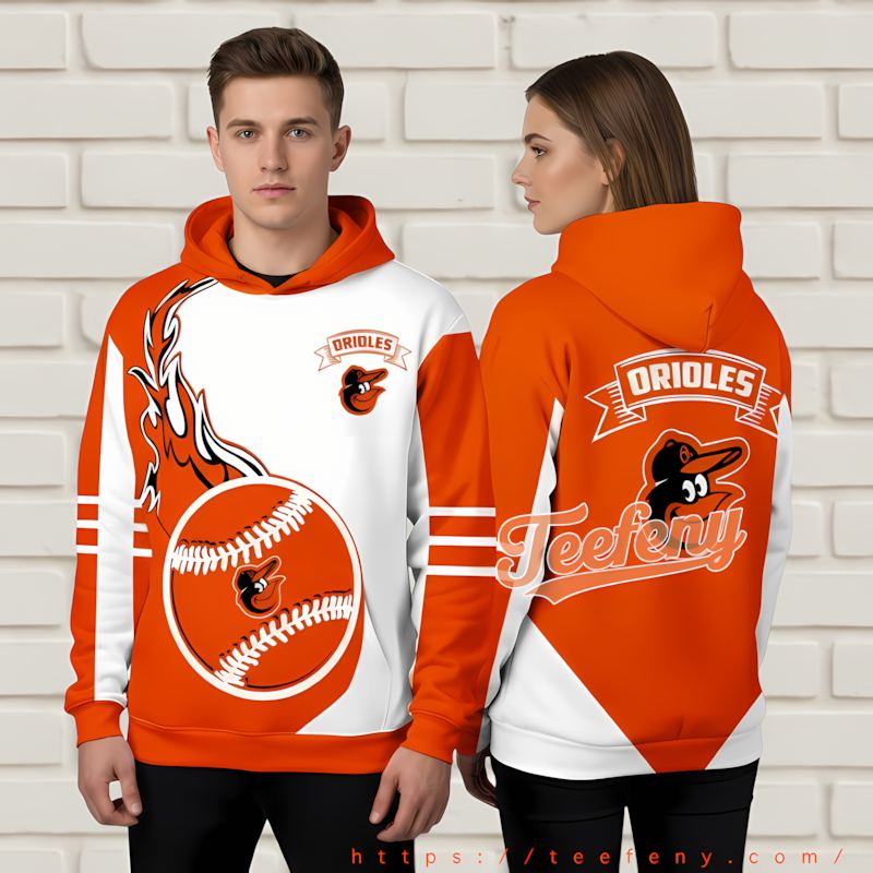 Baltimore Orioles Baseball Flame Orange 3D Pattern Hoodie Baltimore Orioles Baseball Flame Orange 3D Pattern Hoodie