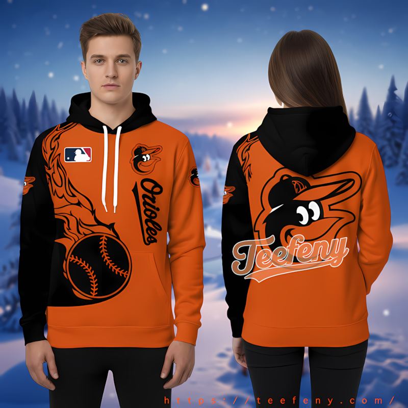 Baltimore Orioles Flaming Baseball Ororange 3D Youth Hoodie