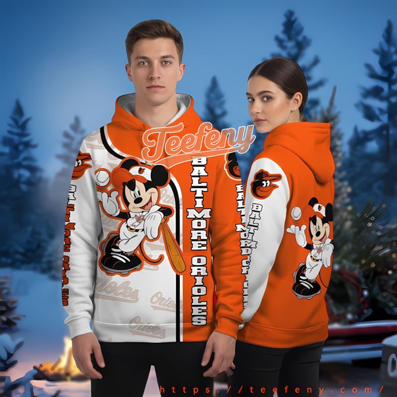 Baltimore Orioles Mickey Mouse Player Orange 3D Cool Hoodie
