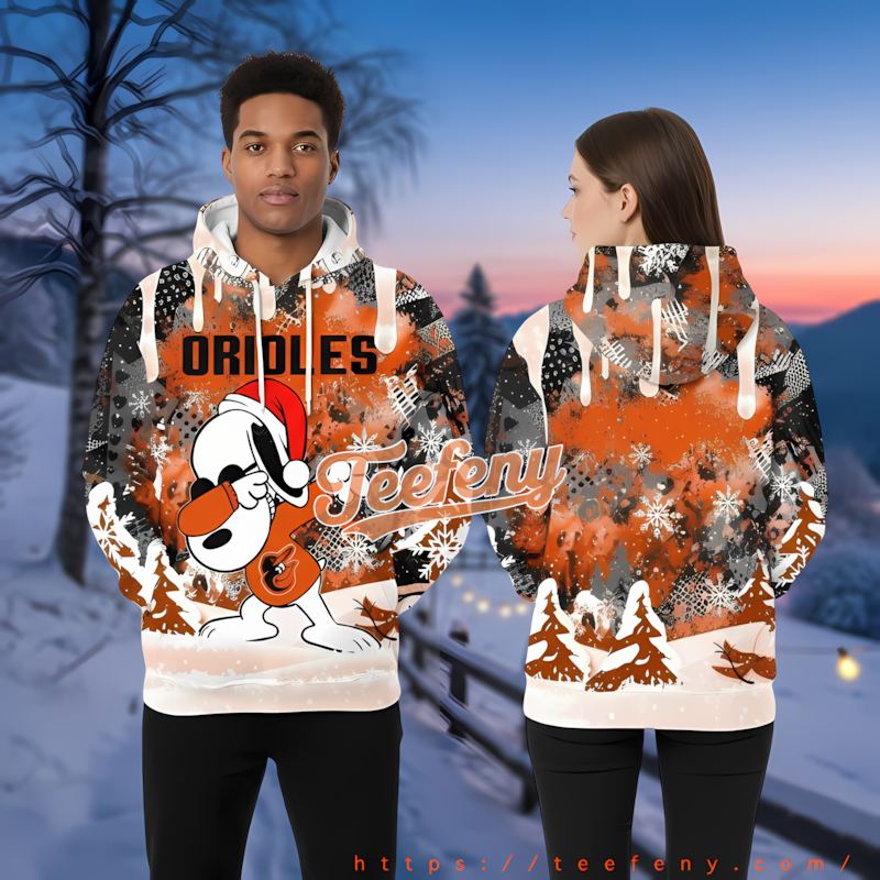Baltimore Orioles Snoopy Dabbing Orange 3D Graphic Hoodies