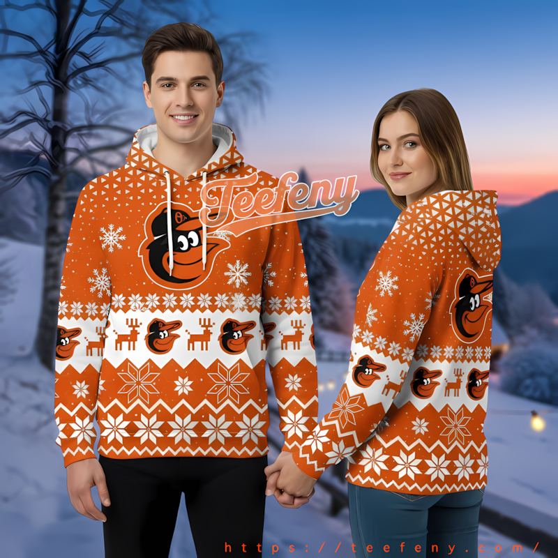 Baltimore Orioles Snowflake Christmas Orange 3D Fashion Hoodie