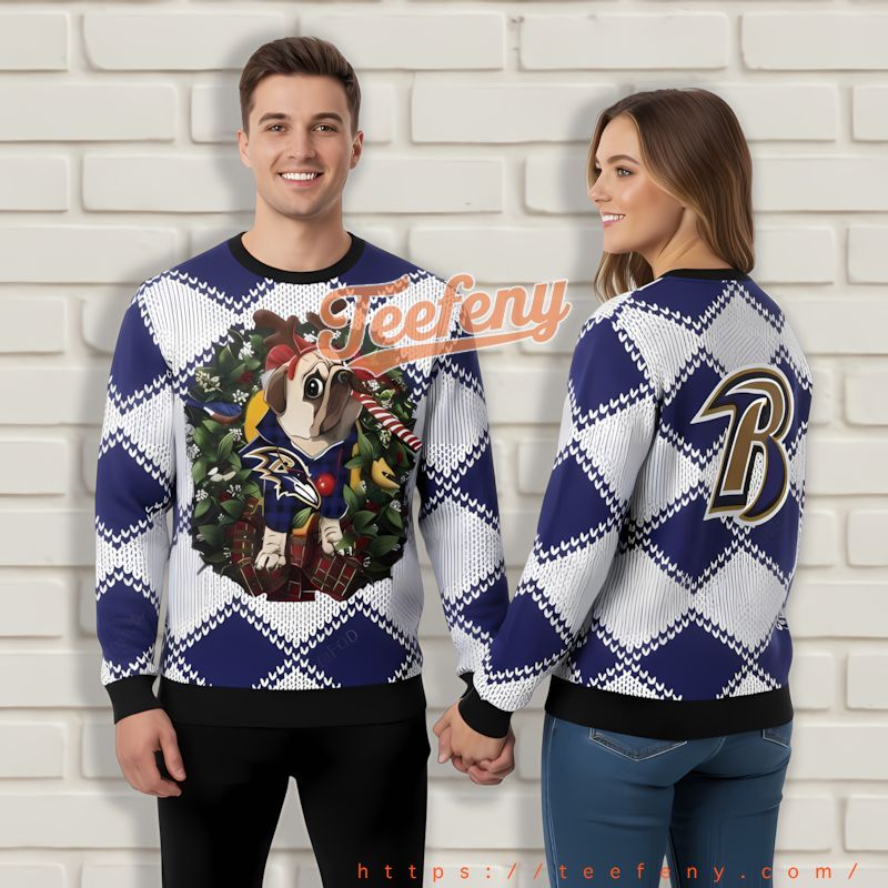 Baltimore Ravens Pug Dog Mom Dad Purple Best Ugly Christmas Sweaters Baltimore Ravens Pug Dog Mom Dad Purple Best Ugly Christmas Sweaters
