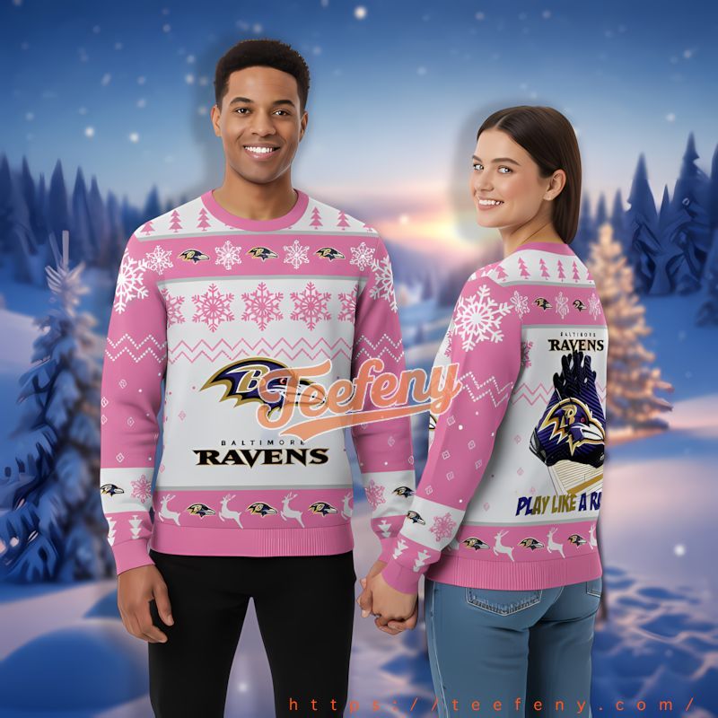 Baltimore Ravens Receiver Gloves Pink Best Christmas Sweaters