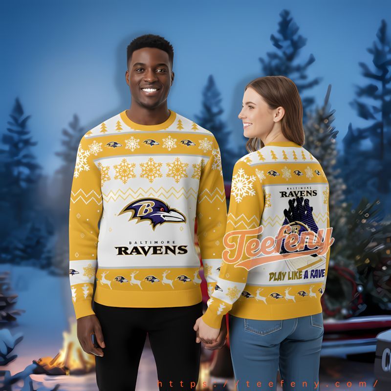 Baltimore Ravens Receiver Gloves Yellow Funny Ugly Sweater
