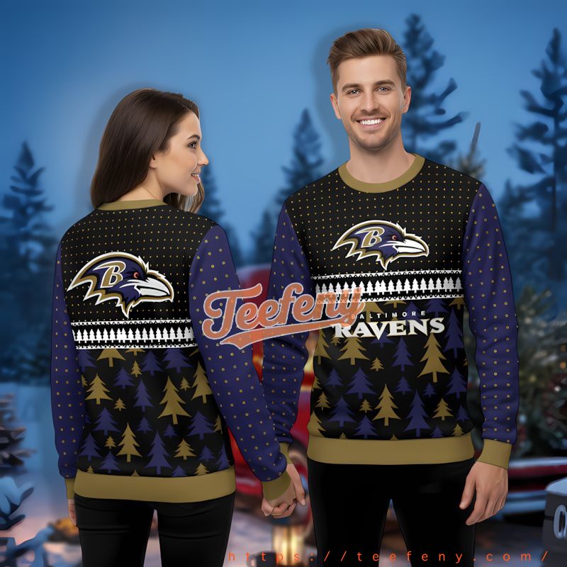 Baltimore Ravens Xmas Tree Black Purple Ugly Christmas Sweaters For Sale