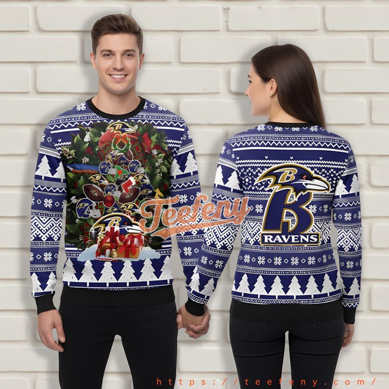Baltimore Ravens Xmas Tree Wreath Purple Best Ugly Xmas Sweaters Baltimore Ravens Xmas Tree Wreath Purple Best Ugly Xmas Sweaters