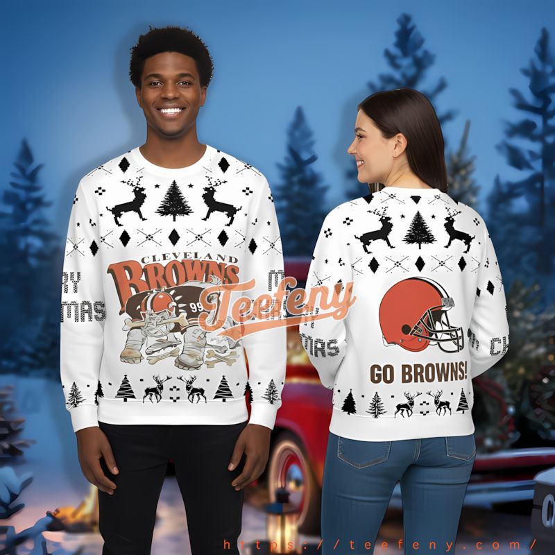 Bear Cleveland Browns White Men’S Ugly Xmas Sweaters