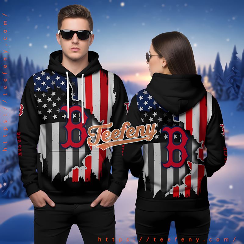 Boston Red Sox American Flag Black Zipper 3D Hoodie