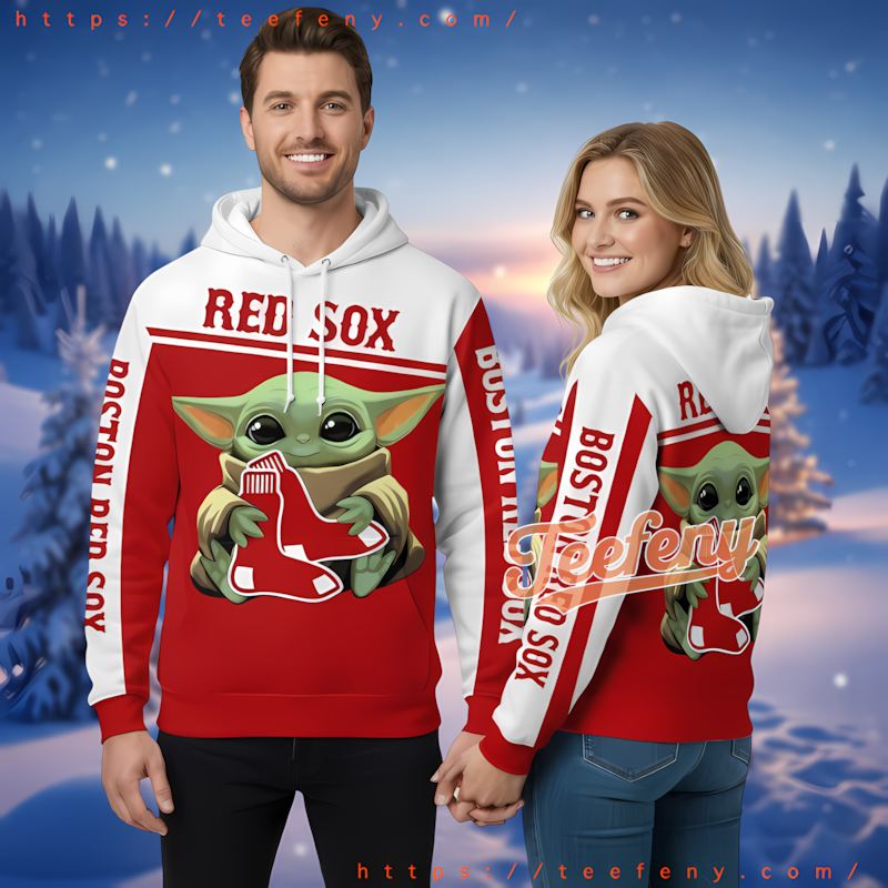 Boston Red Sox Baby Yoda Red Zipper 3D Hoodie