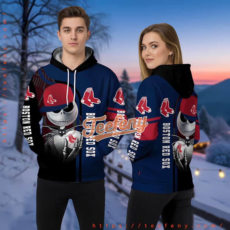 Boston Red Sox Jack Skellington Halloween Blue Pullover 3D Hoodie