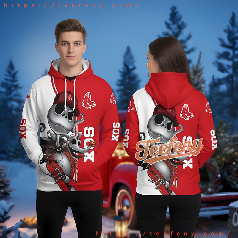 Boston Red Sox Jack Skellington Zero Red Youth 3D Hoodie