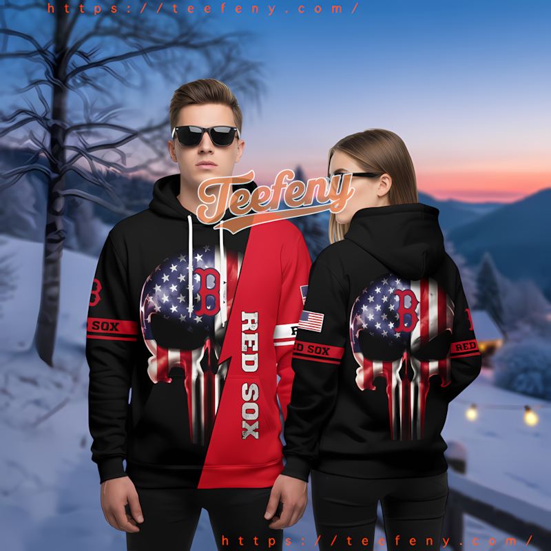 Boston Red Sox Punisher Skull America Black Womens 3D Hoodie