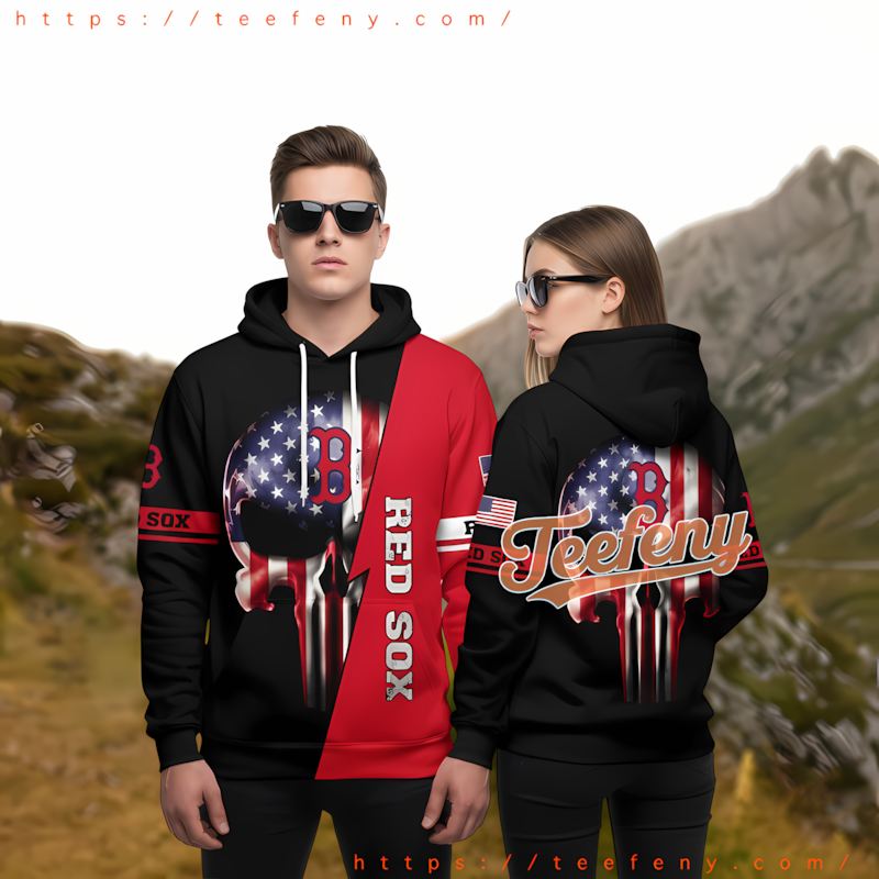 Boston Red Sox Punisher Skull America Black Womens 3D Hoodie Boston Red Sox Punisher Skull America Black Womens 3D Hoodie