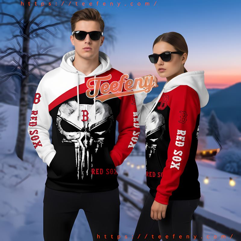 Boston Red Sox Punisher Skull Red Black Zip Up 3D Hoodie