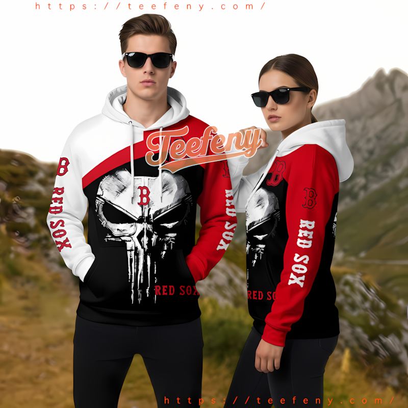 Boston Red Sox Punisher Skull Red Black Zip Up 3D Hoodie Boston Red Sox Punisher Skull Red Black Zip Up 3D Hoodie