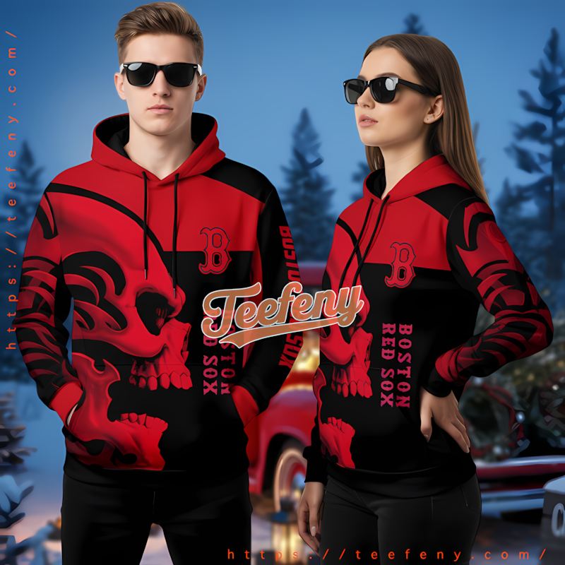 Boston Red Sox Red Skull Pullover 3D Hoodie