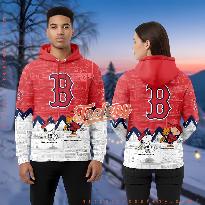 Boston Red Sox Snoopy Charlie Brown Red Womens 3D Hoodie