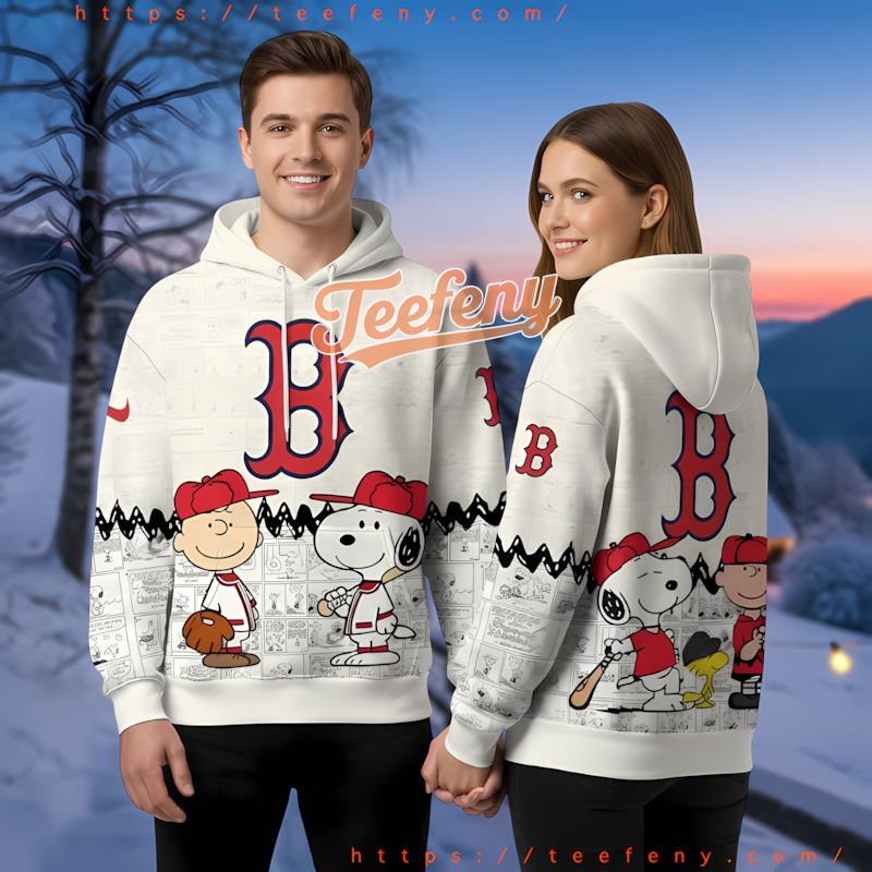 Boston Red Sox Snoopy Peanuts Cartoon White Zipper 3D Hoodie
