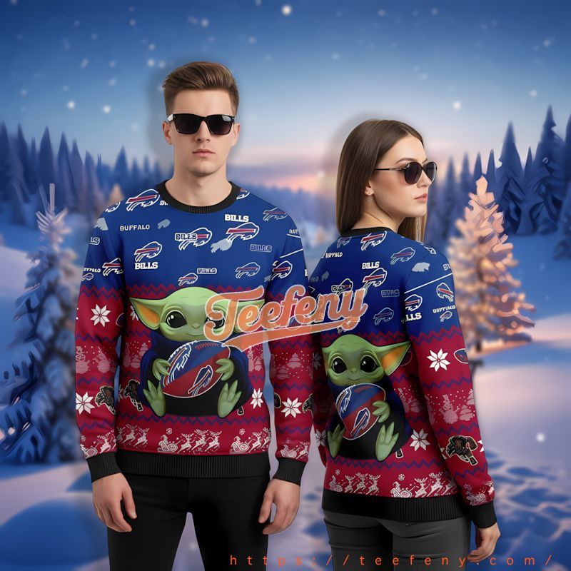 Buffalo Bills Baby Yoda Blue Cool Ugly Christmas Sweater