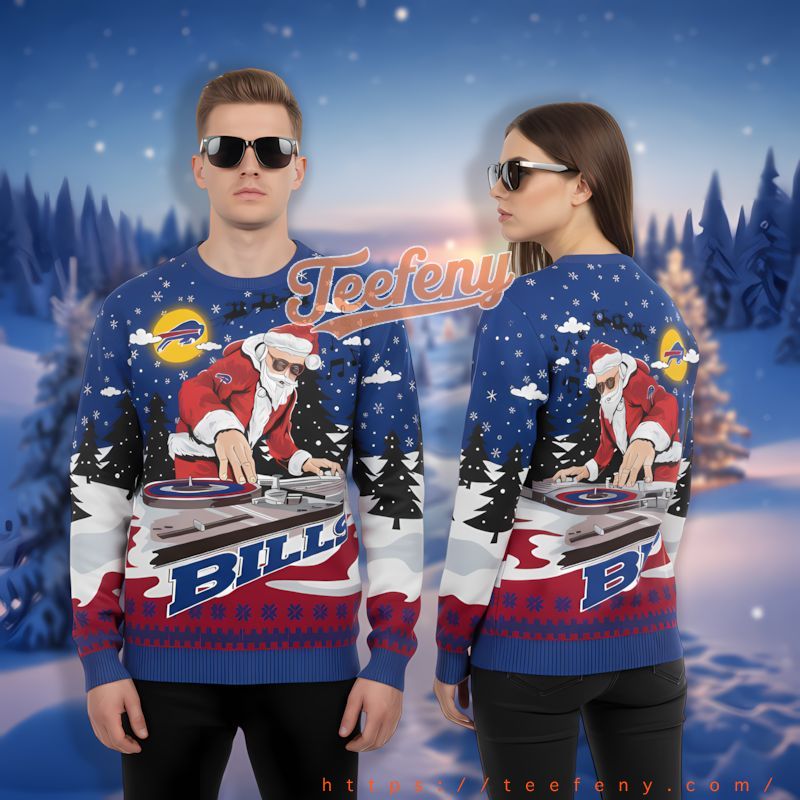 Buffalo Bills Dj Santa Claus Blue Ugliest Xmas Sweater