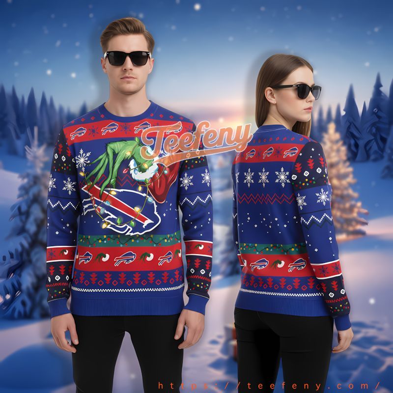 Buffalo Bills Grinch Hand Blue Womens Cute Christmas Sweaters