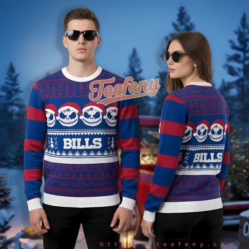 Buffalo Bills Jack Skellington Claus Blue Mens Christmas Sweater