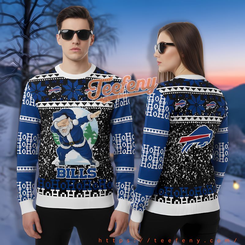 Buffalo Bills Santa Claus Blue Ugly Sweaters For Couples